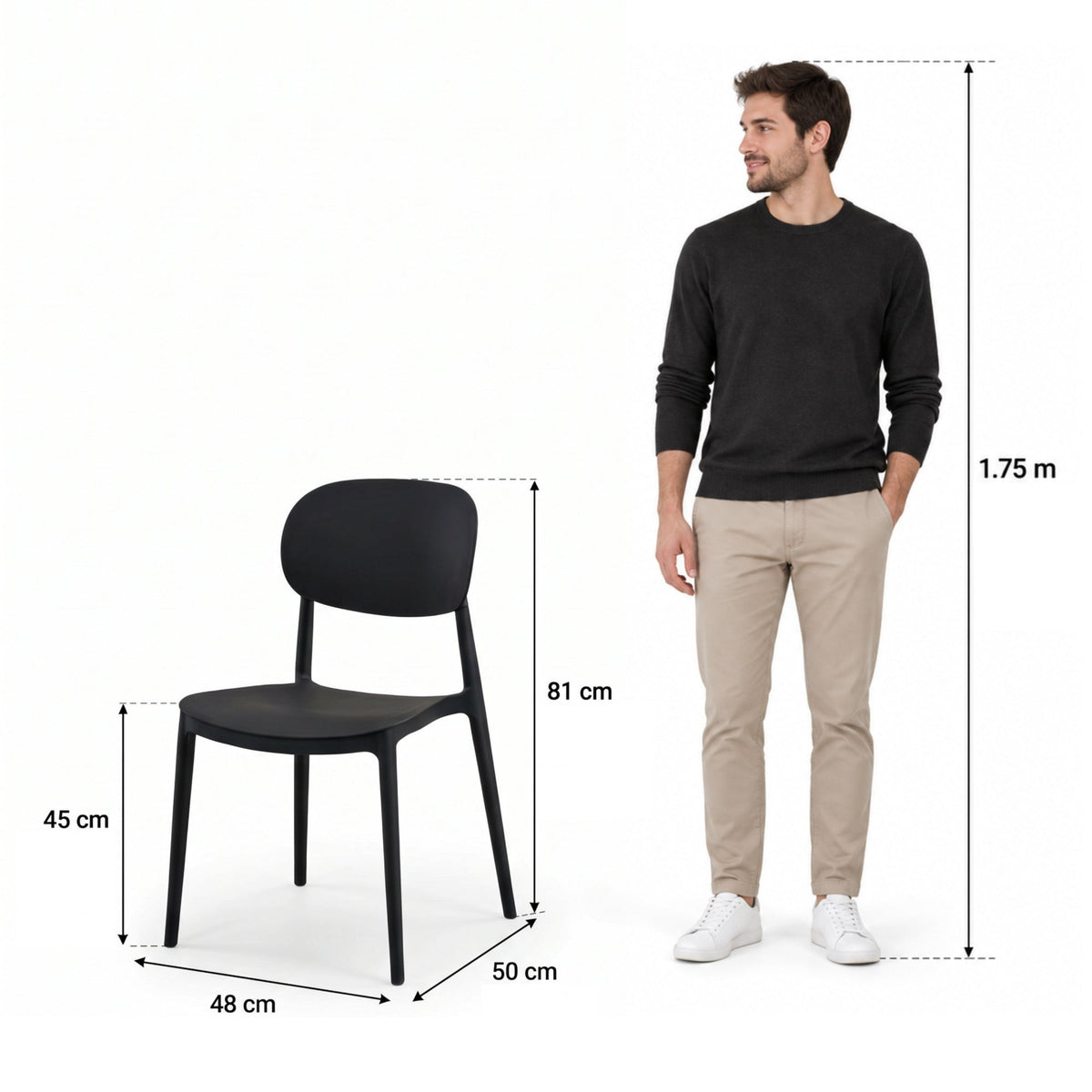 Silla Milán, Color Negro, con Espaldar y Diseño Moderno - imagen 4