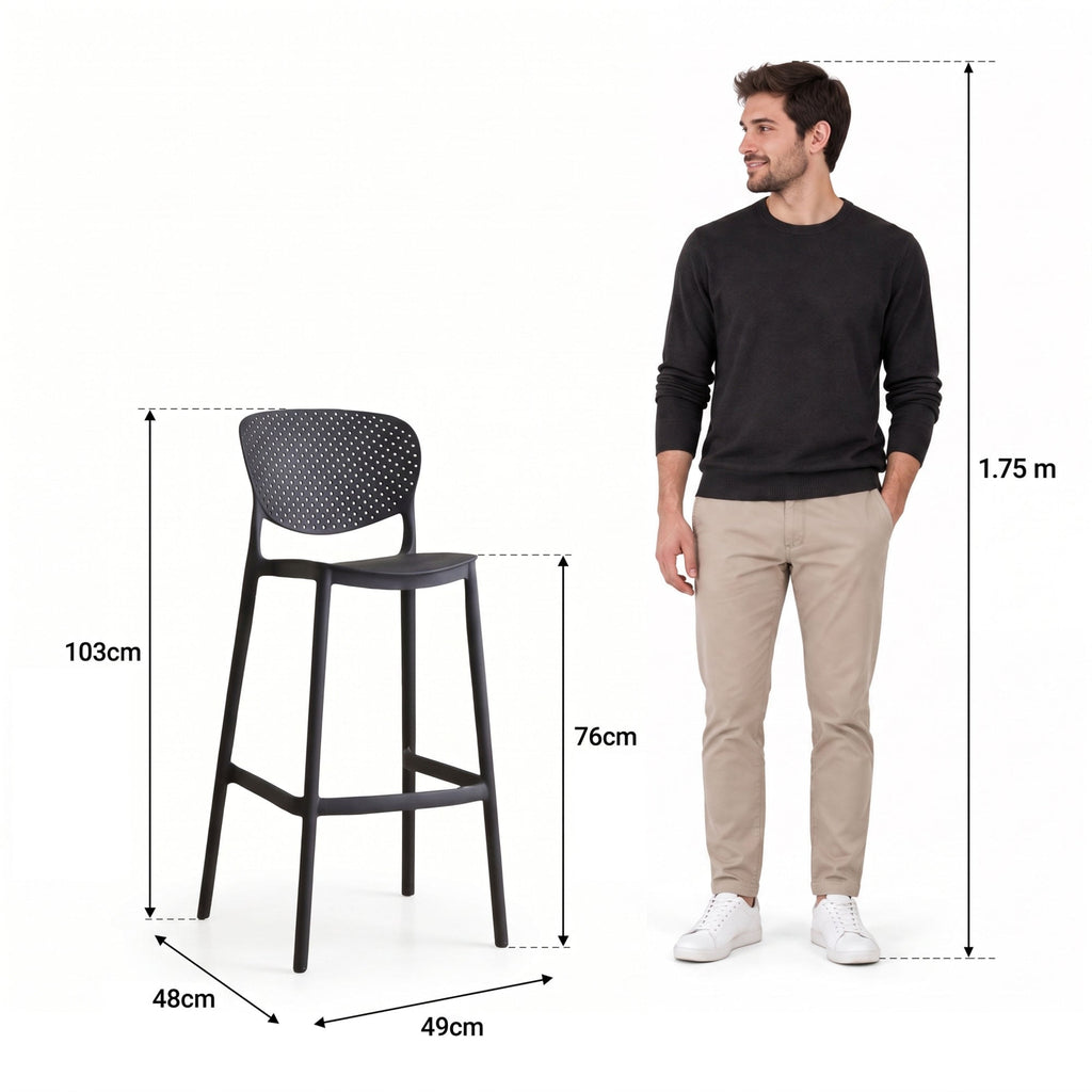 Silla para Bar Río, Color Negro, Diseño Moderno - imagen 4