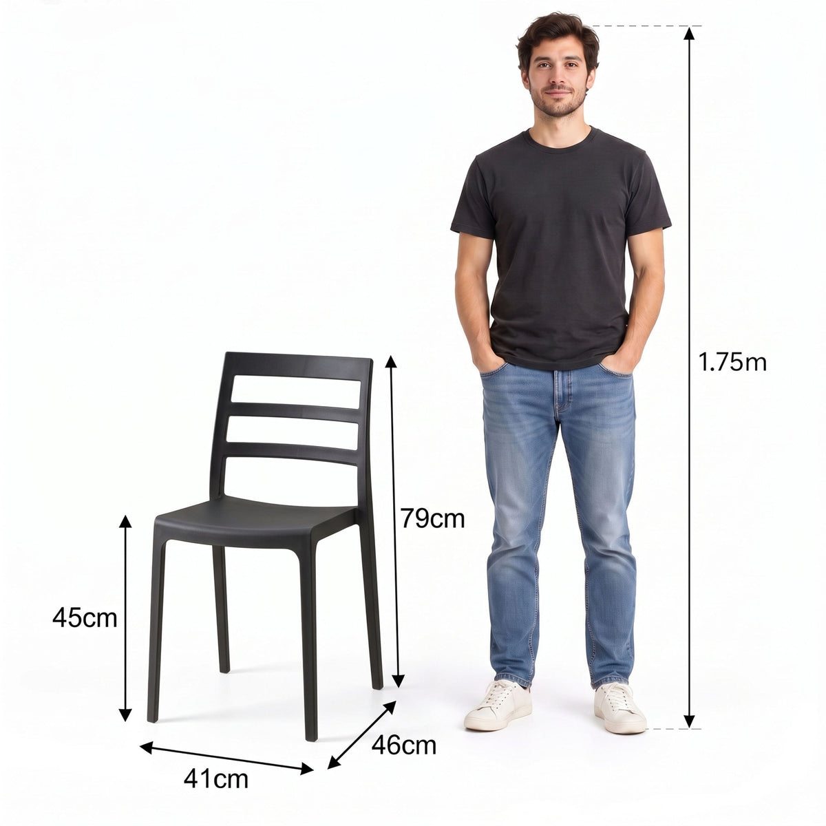 Silla New York, Negro, con Espaldar en Líneas y Diseño Minimalista - imagen 4