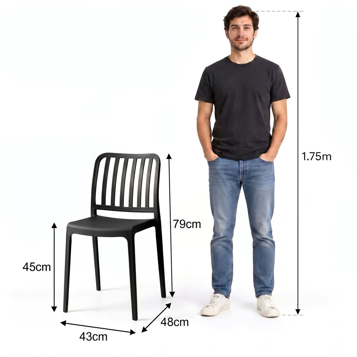 Silla Brooklyn, Negro, con Espaldar en Rayas y Diseño Minimalista - imagen 4