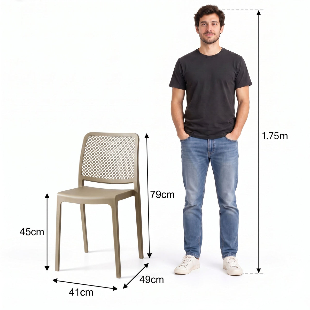 Silla Manhattan, Taupe, con Espaldar en Rejilla y Diseño Minimalista - imagen 4