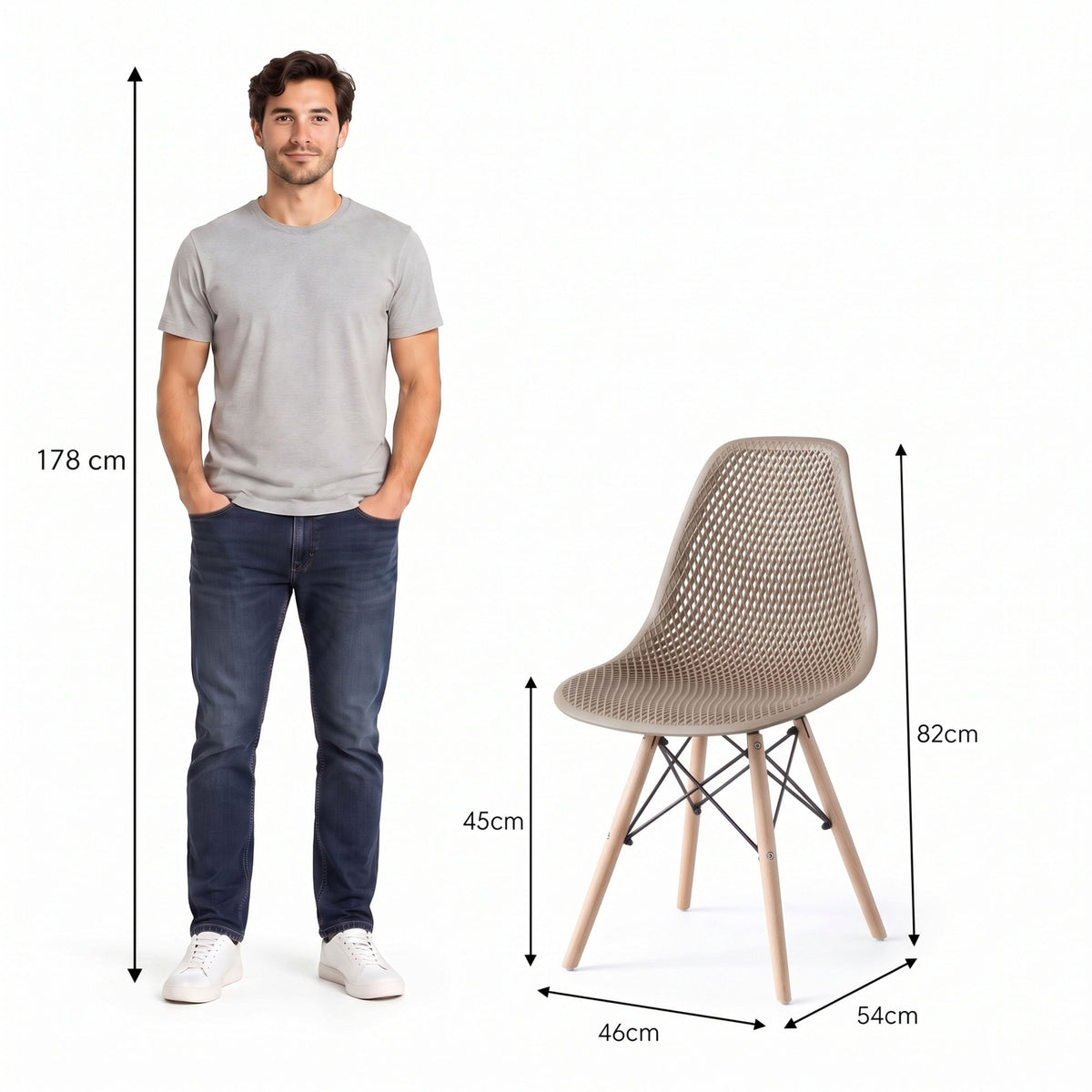 Silla Aira, Color Taupe, con Espaldar y Patas en Madera - imagen 4