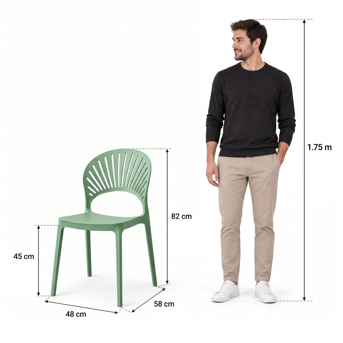 Silla Paraíso, Color Verde Oliva, con Espaldar y Diseño Moderno - imagen 4