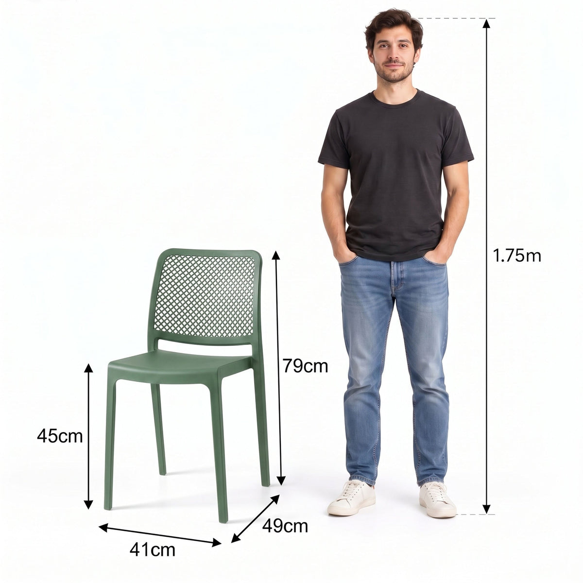 Silla Manhattan, Verde Olivo, con Espaldar en Rejilla y Diseño Minimalista - imagen 4