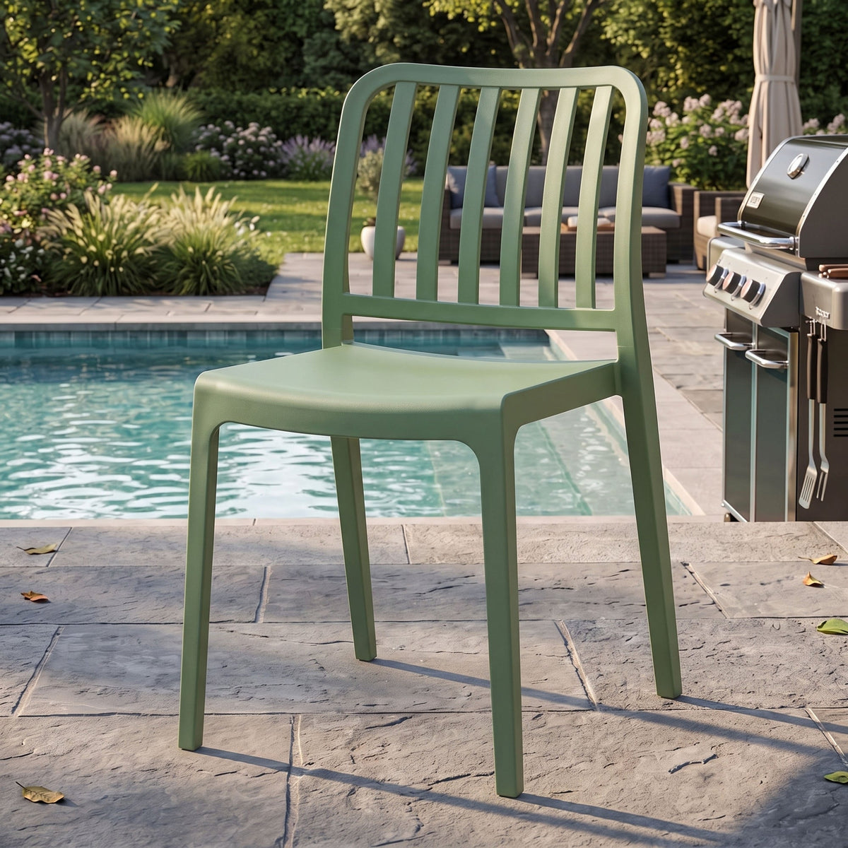 Silla Brooklyn, Verde, con Espaldar en Rayas y Diseño Minimalista - imagen 3