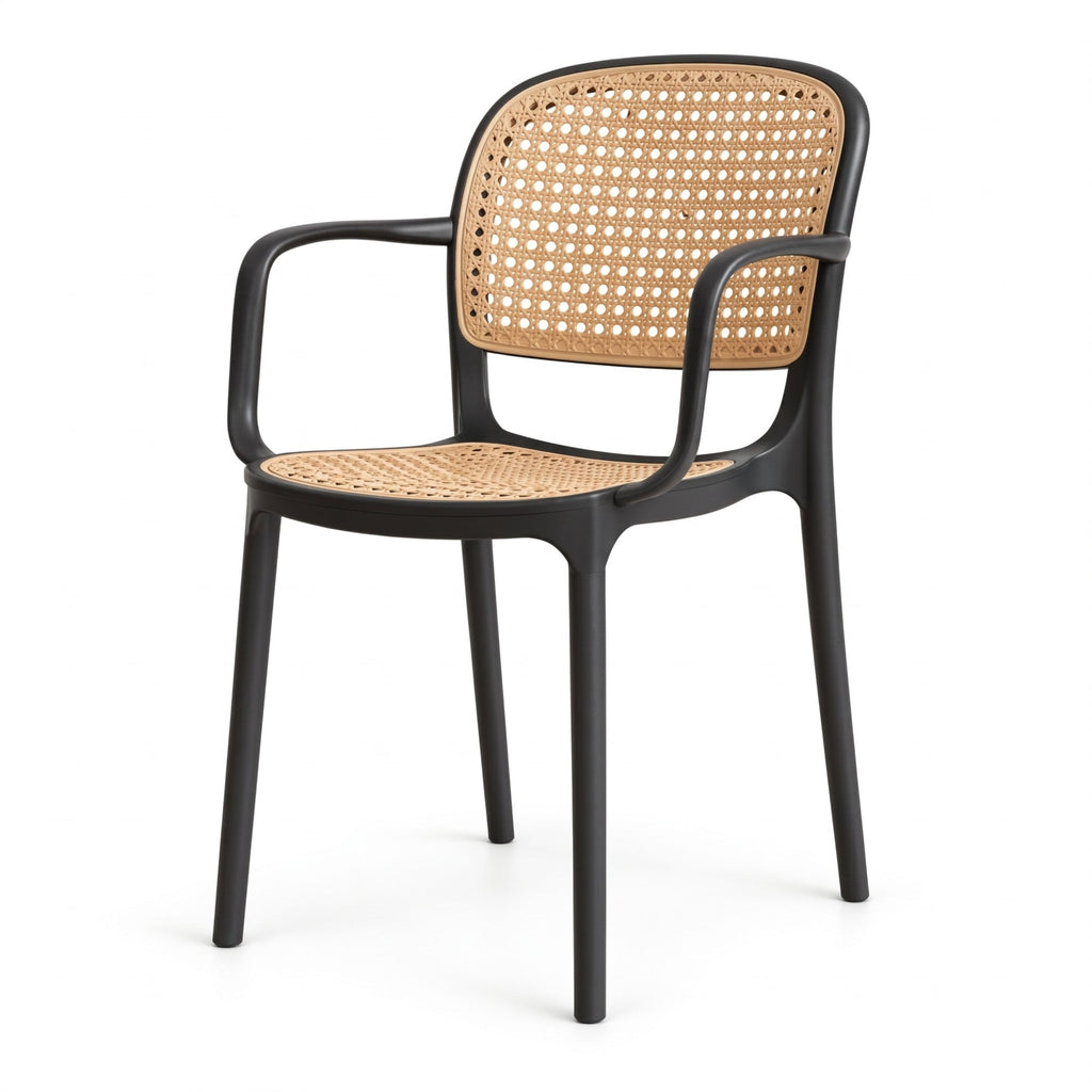 Silla con Brazos Nest, Color Negro y Beige, con Espaldar y Asiento en Rejilla - imagen 1