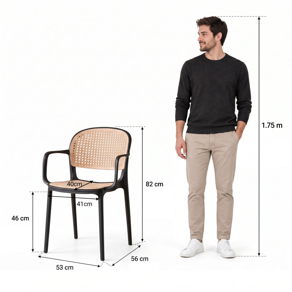 Silla con Brazos Nest, Color Negro y Beige, con Espaldar y Asiento en Rejilla - imagen 4