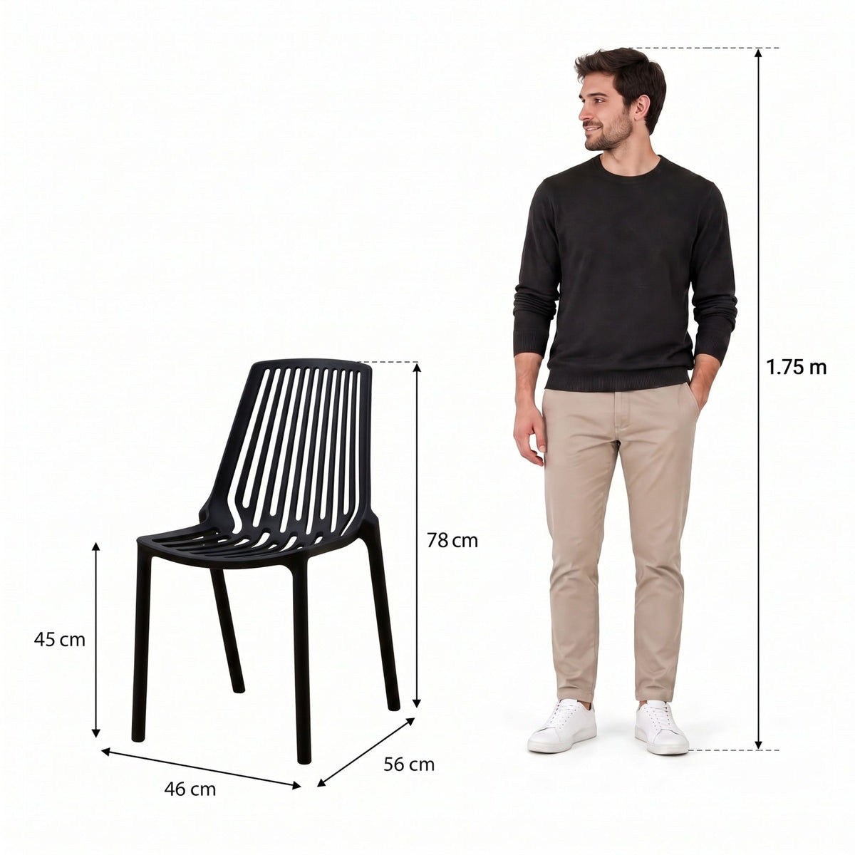Silla Tanger, Negro, con Espaldar y Diseño Moderno - imagen 4