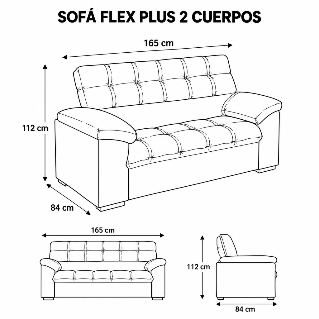 Mons Sofá Flex Plus 2 Cuerpos Platinum Café