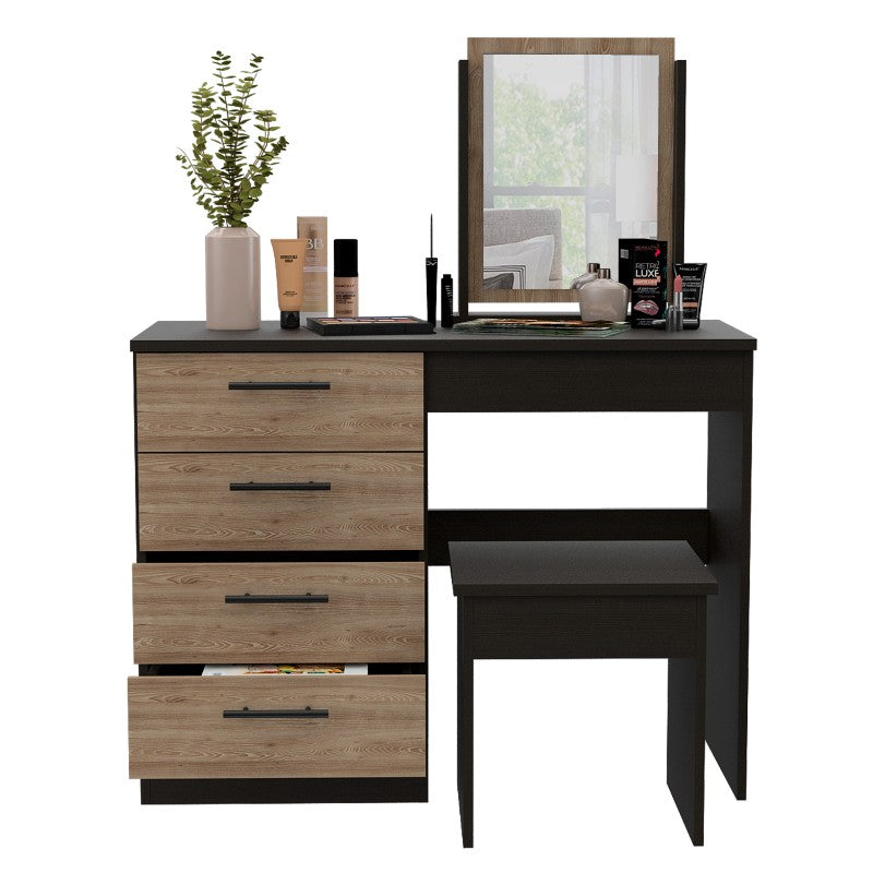 Mueble de Tocador Kaia, Wengue y Miel, con cuatro amplios cajones organizadores y una banqueta - vista 5