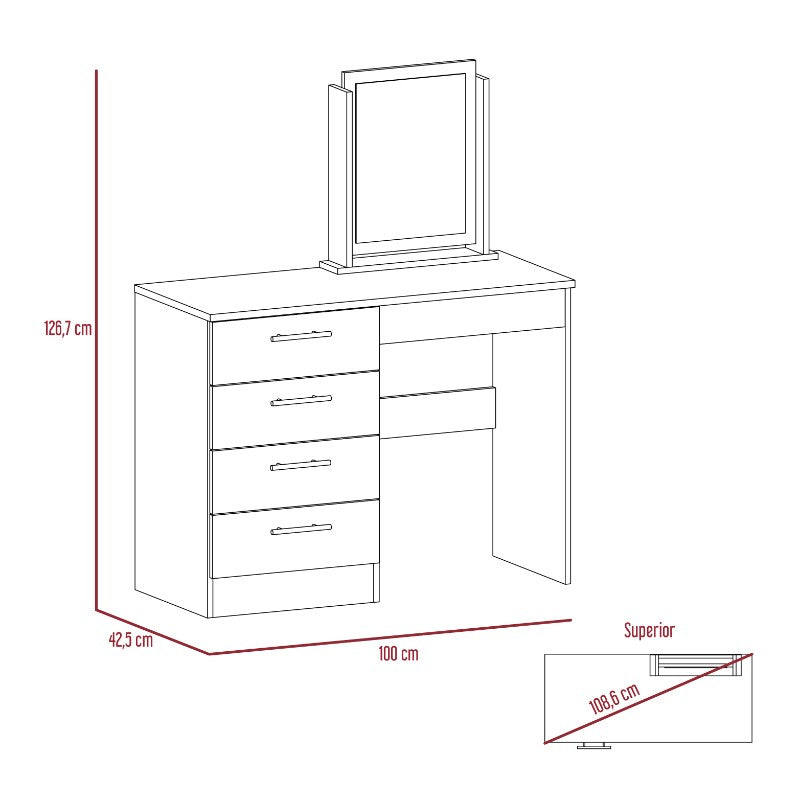 Mueble de Tocador Kaia, Wengue y Miel, con cuatro amplios cajones organizadores y una banqueta - vista 9