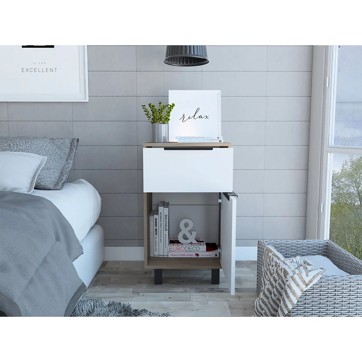 Velador Kaia Z-41 1 Cajon / 1 Puerta - Miel / Blanco