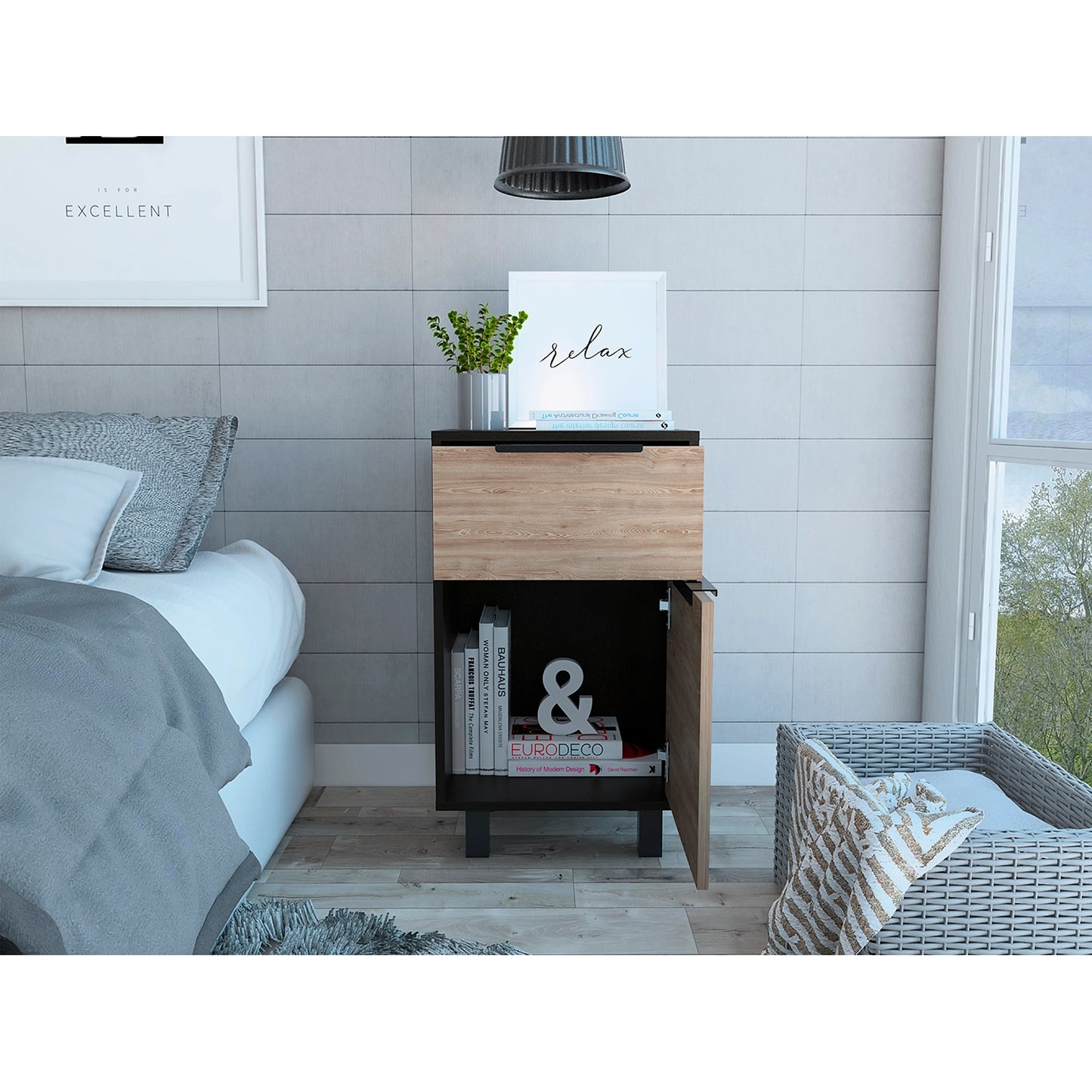 Velador Kaia Z-41  1 Cajon / 1 Puerta  - Wengue / Miel