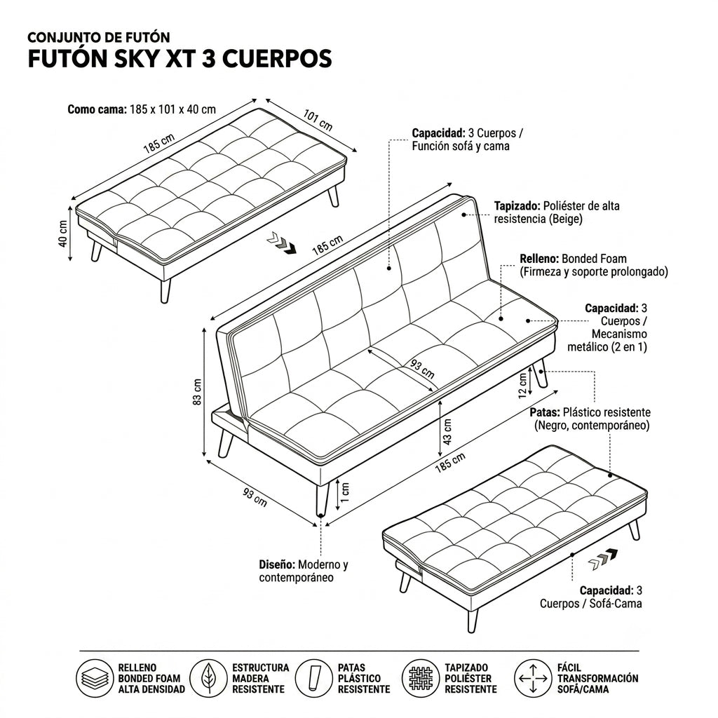 Mons Futón Sky XT 3 Cuerpos Azul