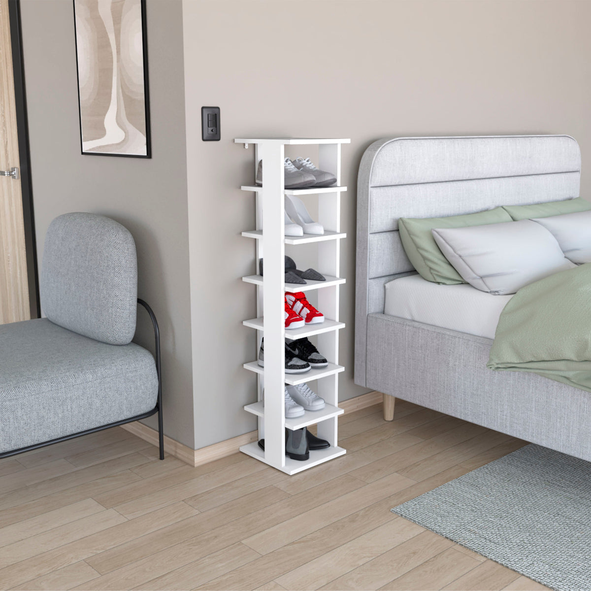 Zapatero Alto Apilable, Blanco, Con Siete Entrepaños - vista 1