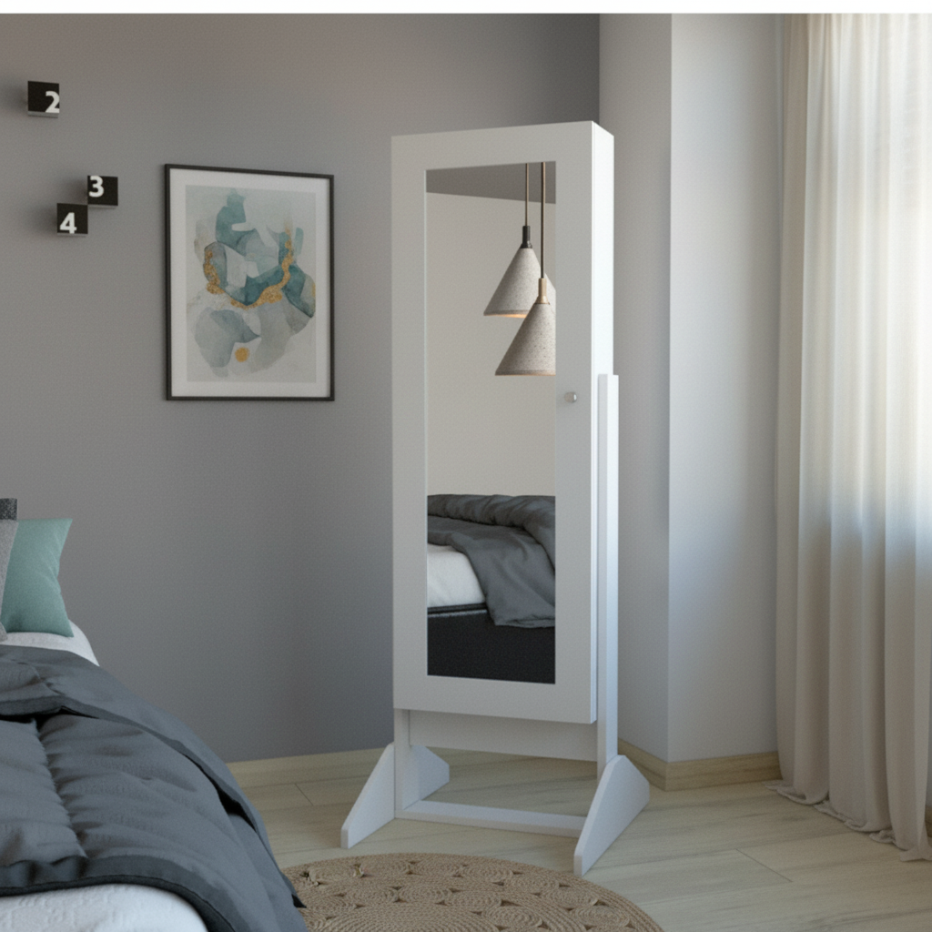 Joyero Prisma Pausini, Blanco, con Múltiples Percheros y Entrepaños - vista 1