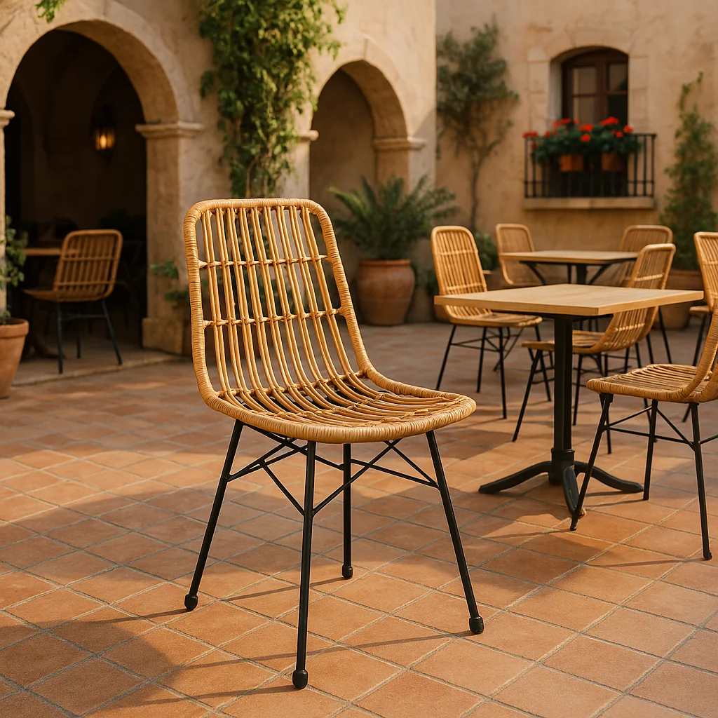 Pack de 4 Sillas de Comedor Terraza Rattan Grecia Color Madera para el hogar, disponible en Mons