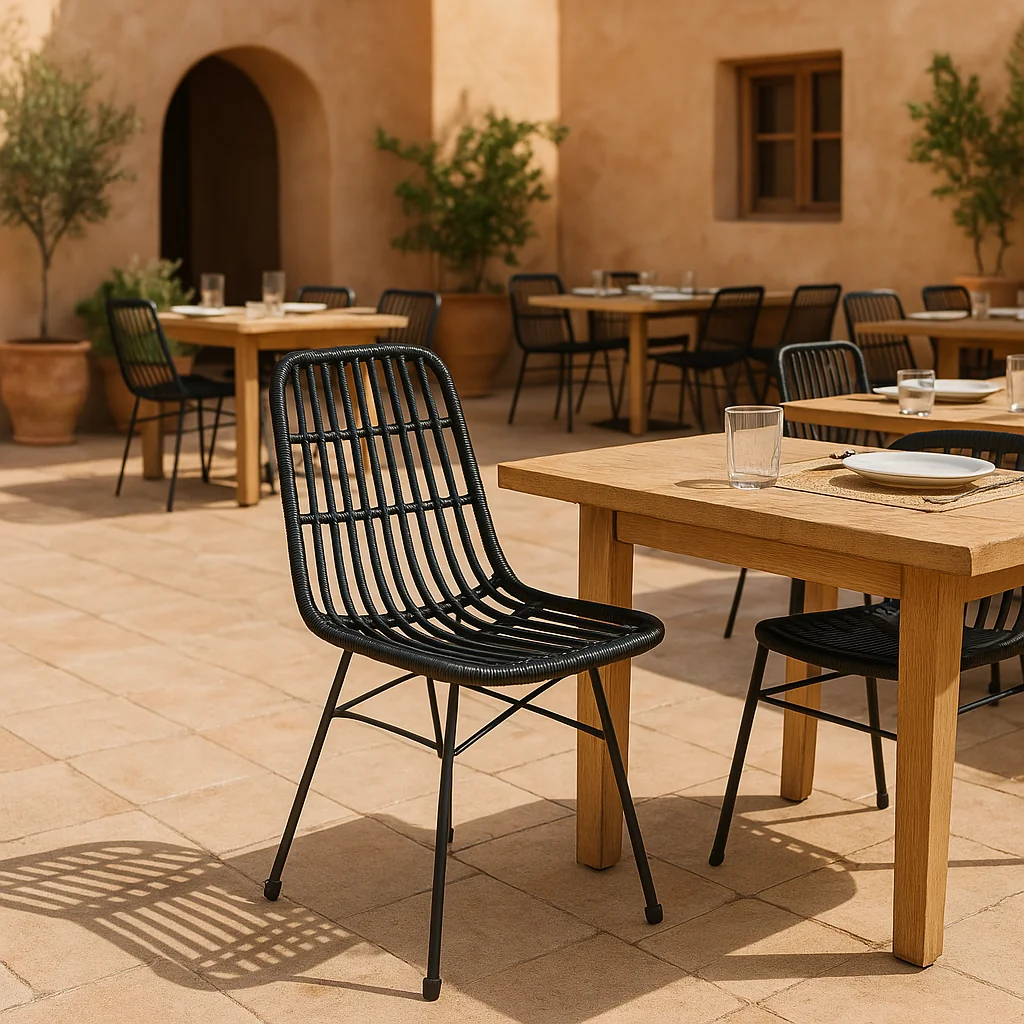 Pack de 4 Sillas de Comedor Terraza Rattan Grecia Color Negro para el hogar, disponible en Mons