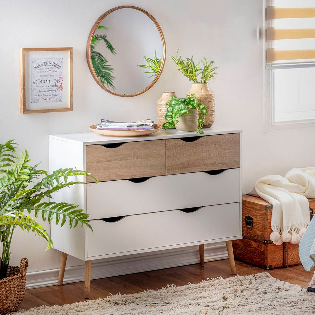 Cómoda 4 cajones blanca madera MDF