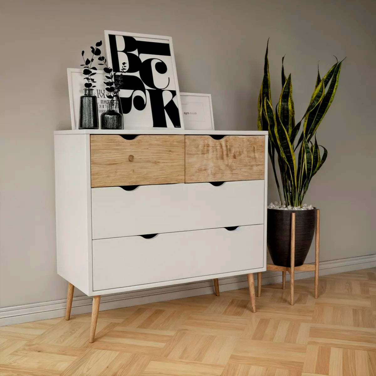 Cómoda 4 cajones blanca madera MDF