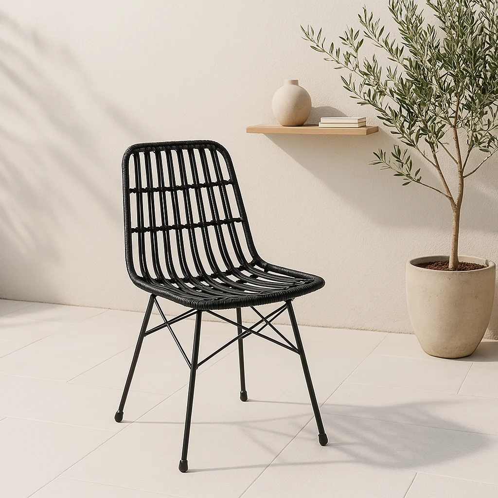 Pack de 4 Sillas de Comedor Terraza Rattan Grecia Color Negro