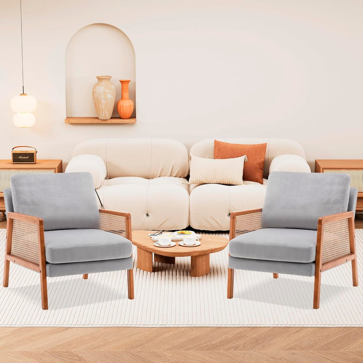 Sillon madera rattan harmony - Gris
