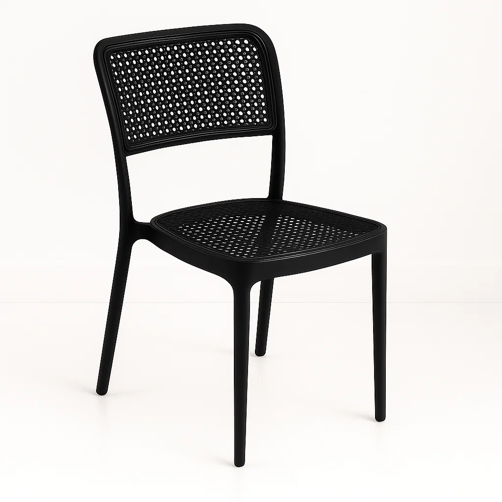 Silla de Restaurant o Terraza Comedor Hoffman Enrejada - Negra Completa
