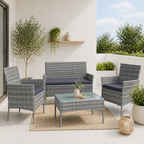Juego Terraza 4 Piezas Gris Rattan