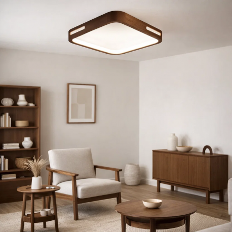 Lámpara led moderna cuadrado sobrepuesta 24+24w 300mm madera oscura 3000k-4000k-6000k modelo urvi konnergie