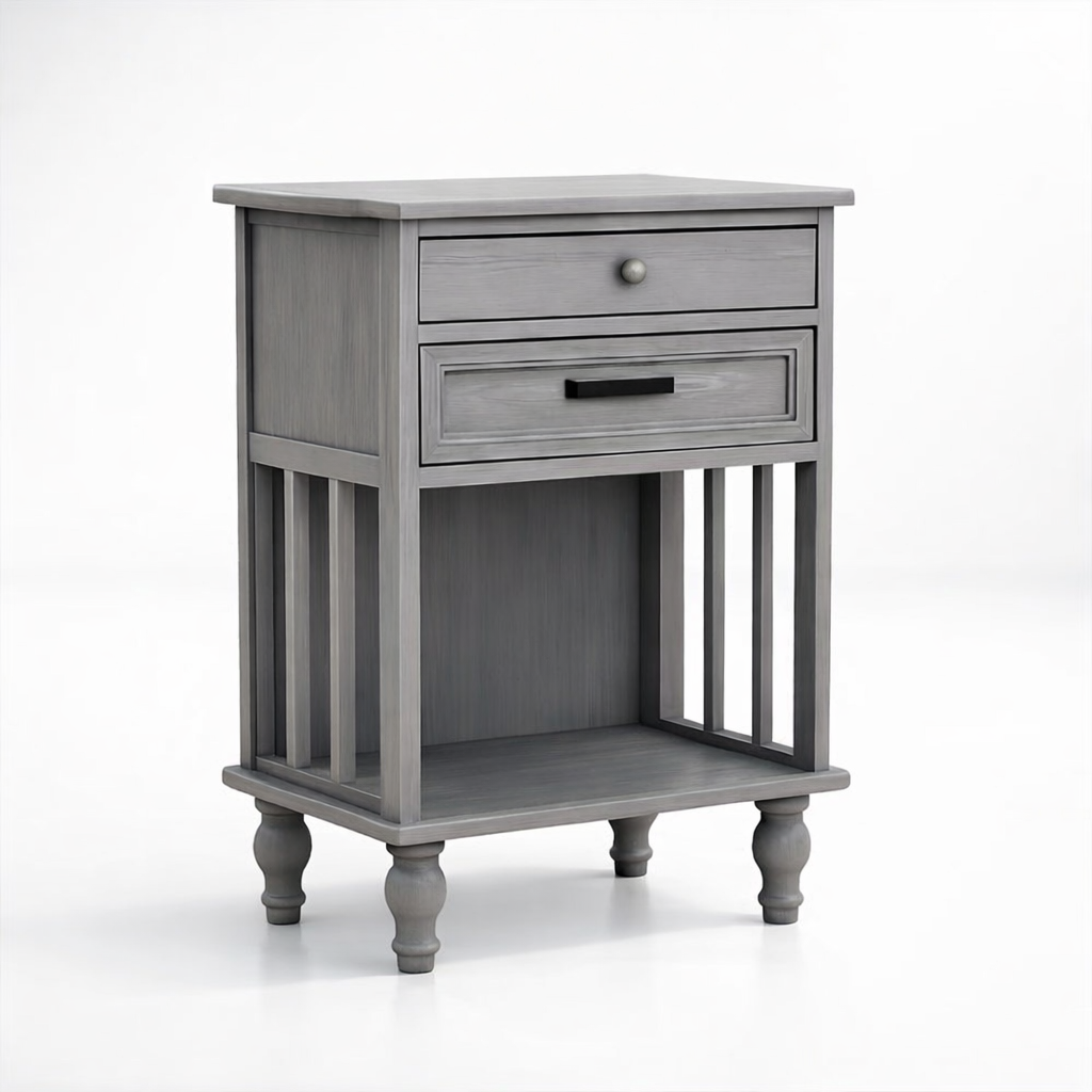 Velador Vintage Provenza 2 cajones Gris
