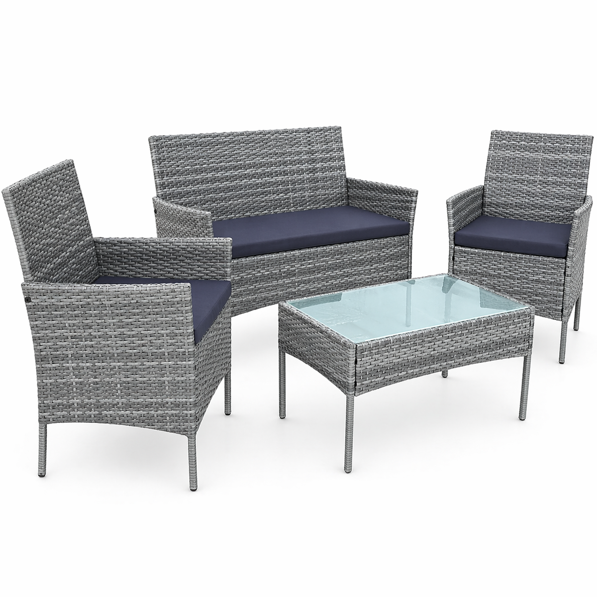 Juego Terraza 4 Piezas Gris Rattan
