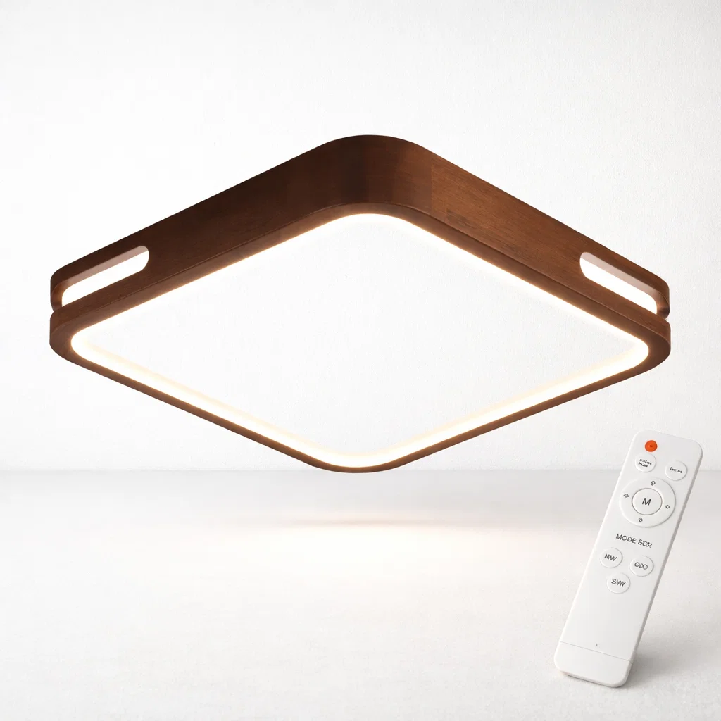 Lámpara led moderna con control cuadrada sobrepuesta 36+36w 400mm madera oscuro 3000k-4000k-6000k modelo urvi cuadrada Konnergie