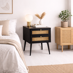 Velador Rattan 2 Cajones Negro