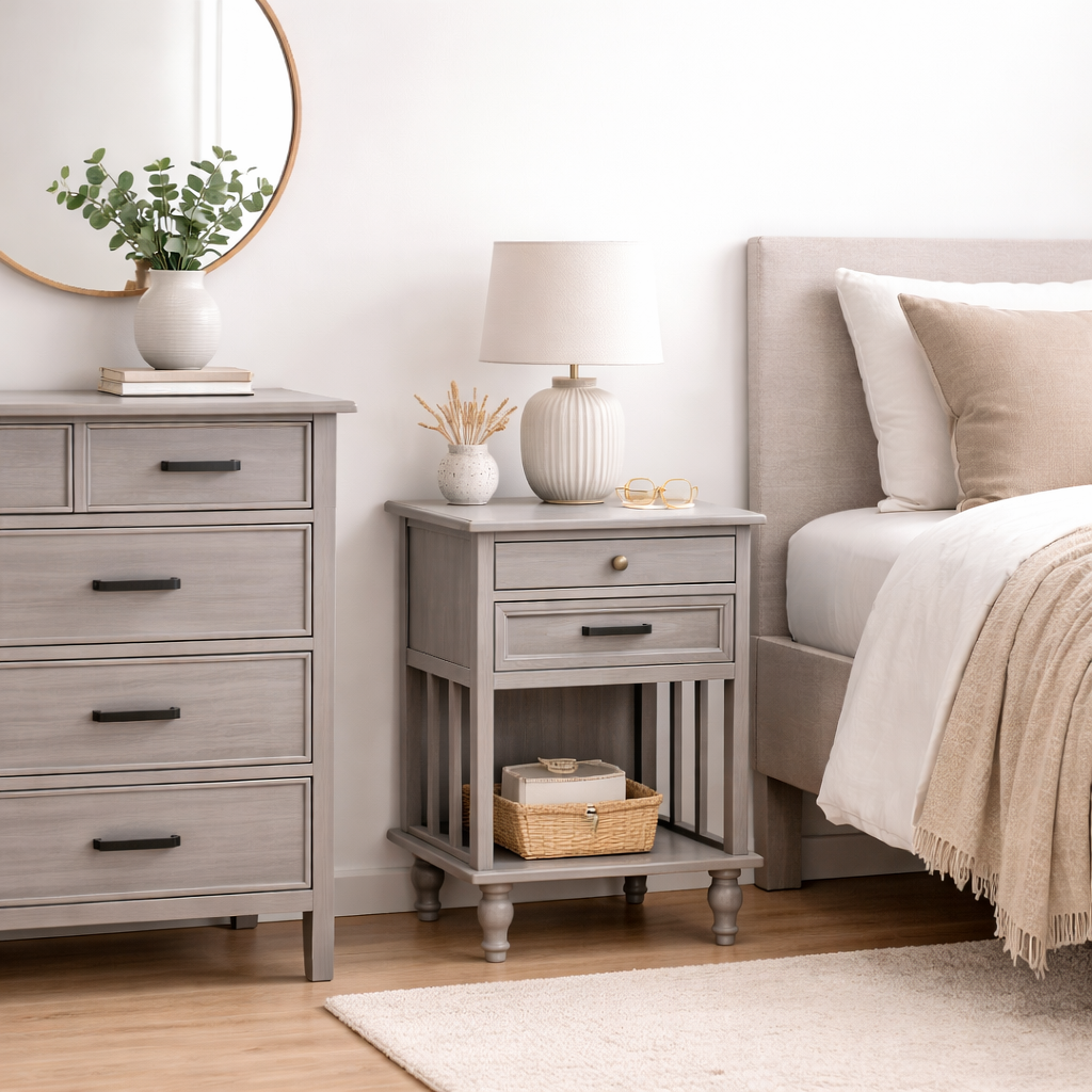 Velador Vintage Provenza 2 cajones Gris