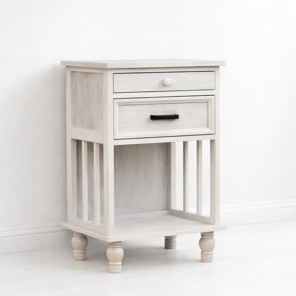 Velador Vintage Provenza 2 cajones Blanco