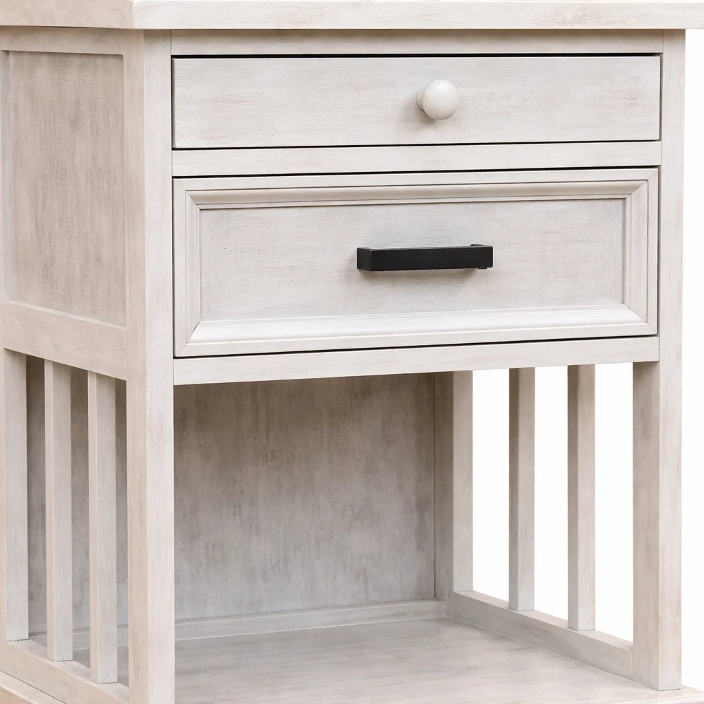 Velador Vintage Provenza 2 cajones Blanco