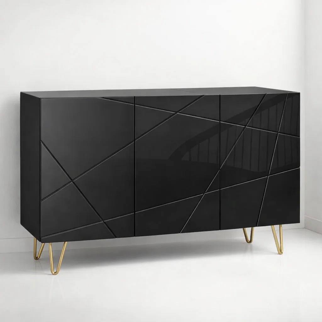 Buffet Moderno LuxLine Negro con Patas Doradas