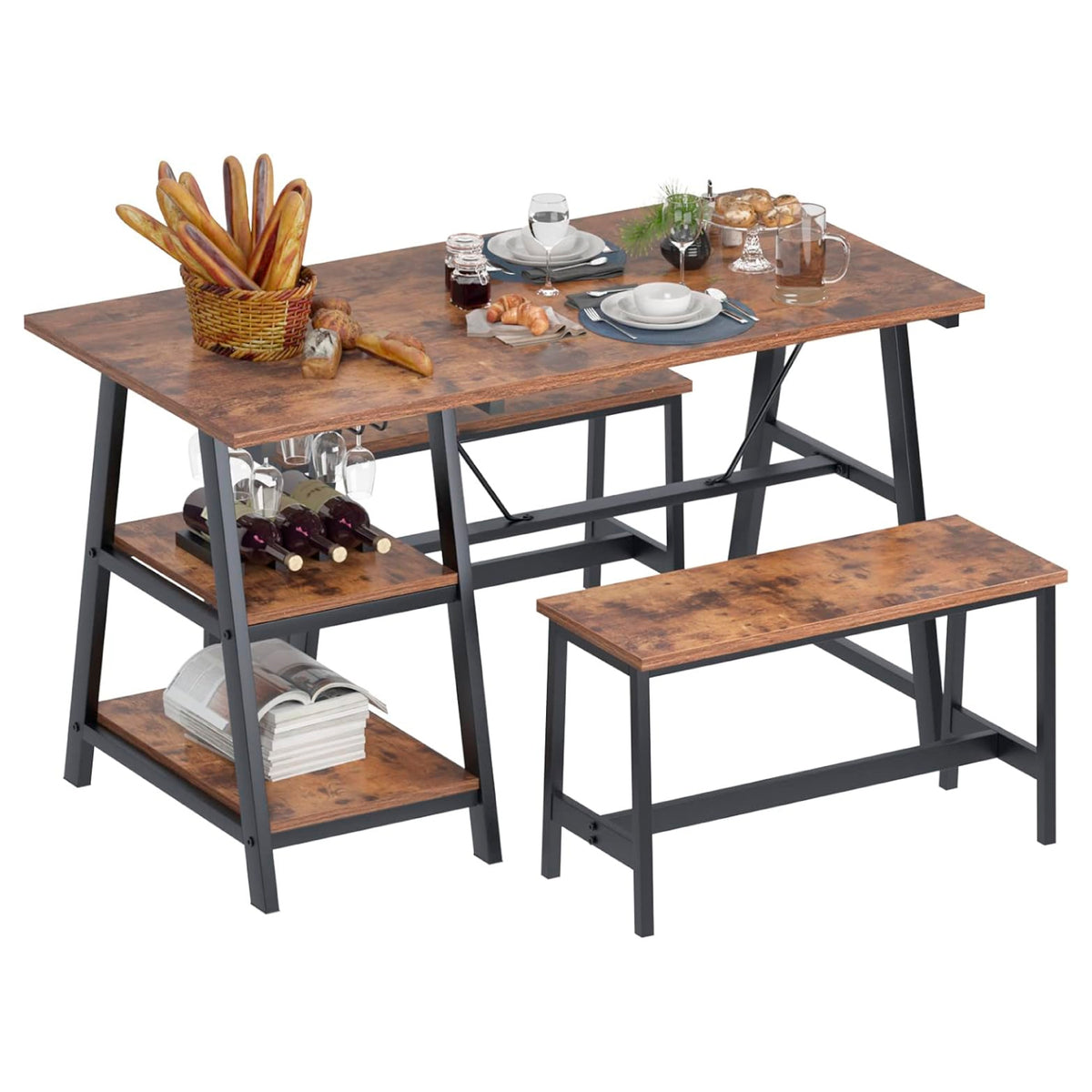 Comedor industrial con repisas y banquetas