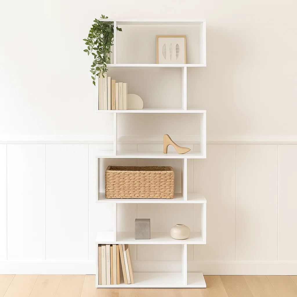 Estantería Moderna ZigZag de 6 Niveles - Blanco