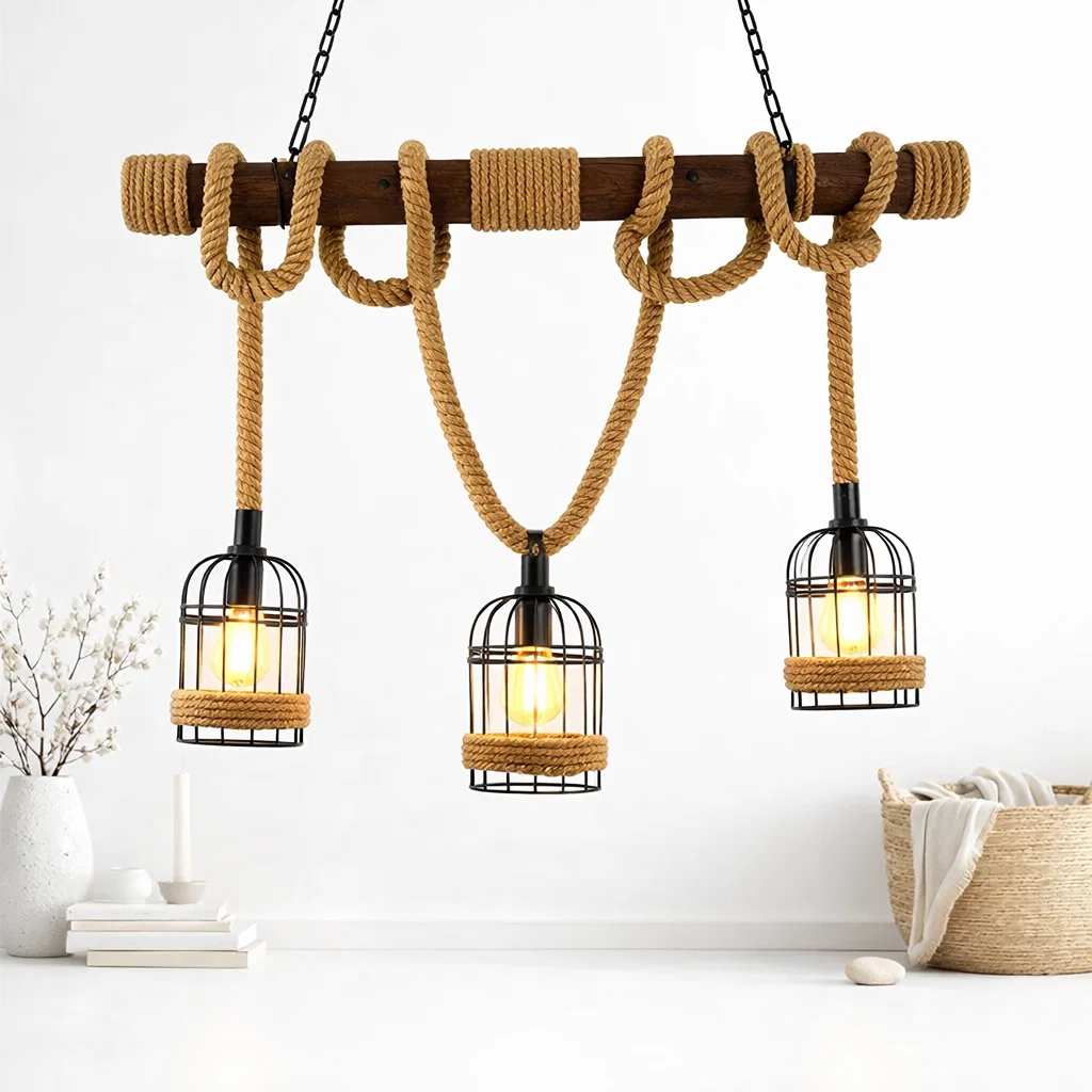 Lampara colgante cuerdas 3 luces L05