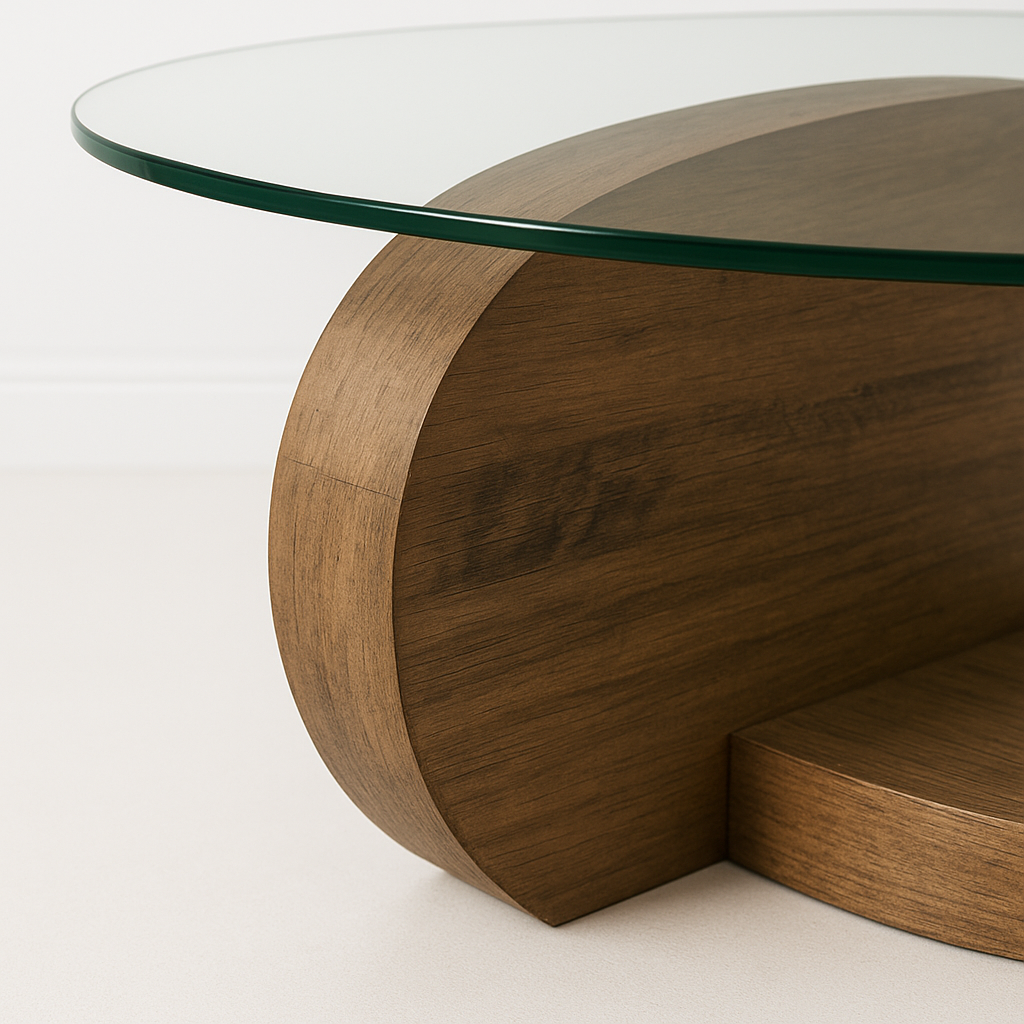Mesa de Centro DuoGlass con Bases de Madera y Superficie de Vidrio
