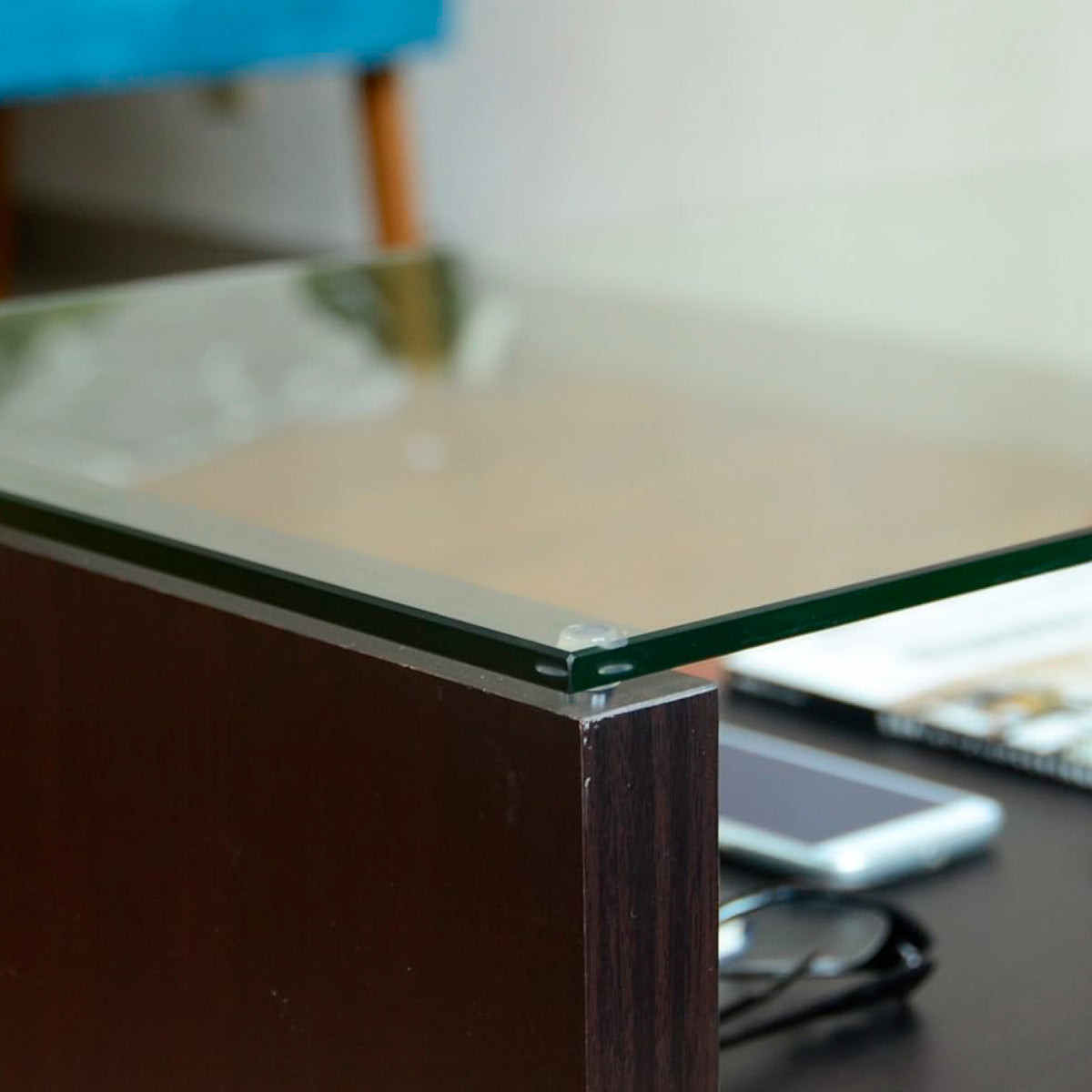 Mesa de centro moderna madera walnut wood vidrio