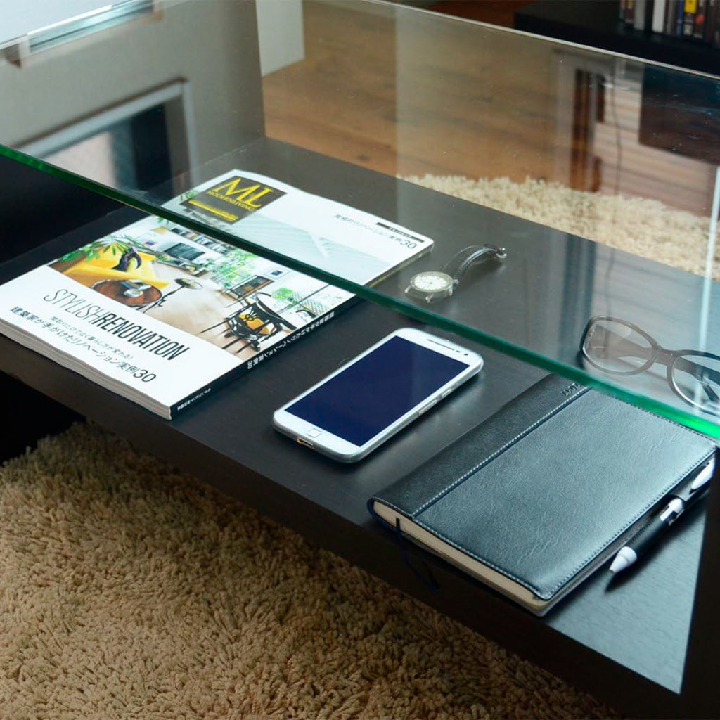 Mesa de centro moderna madera walnut wood vidrio