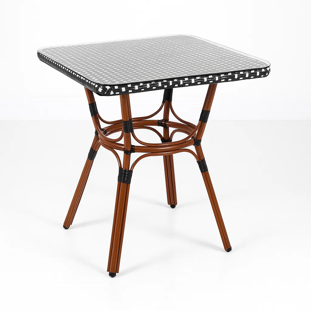Mesa Bistro Parisina con Metál y Rattan Sintético