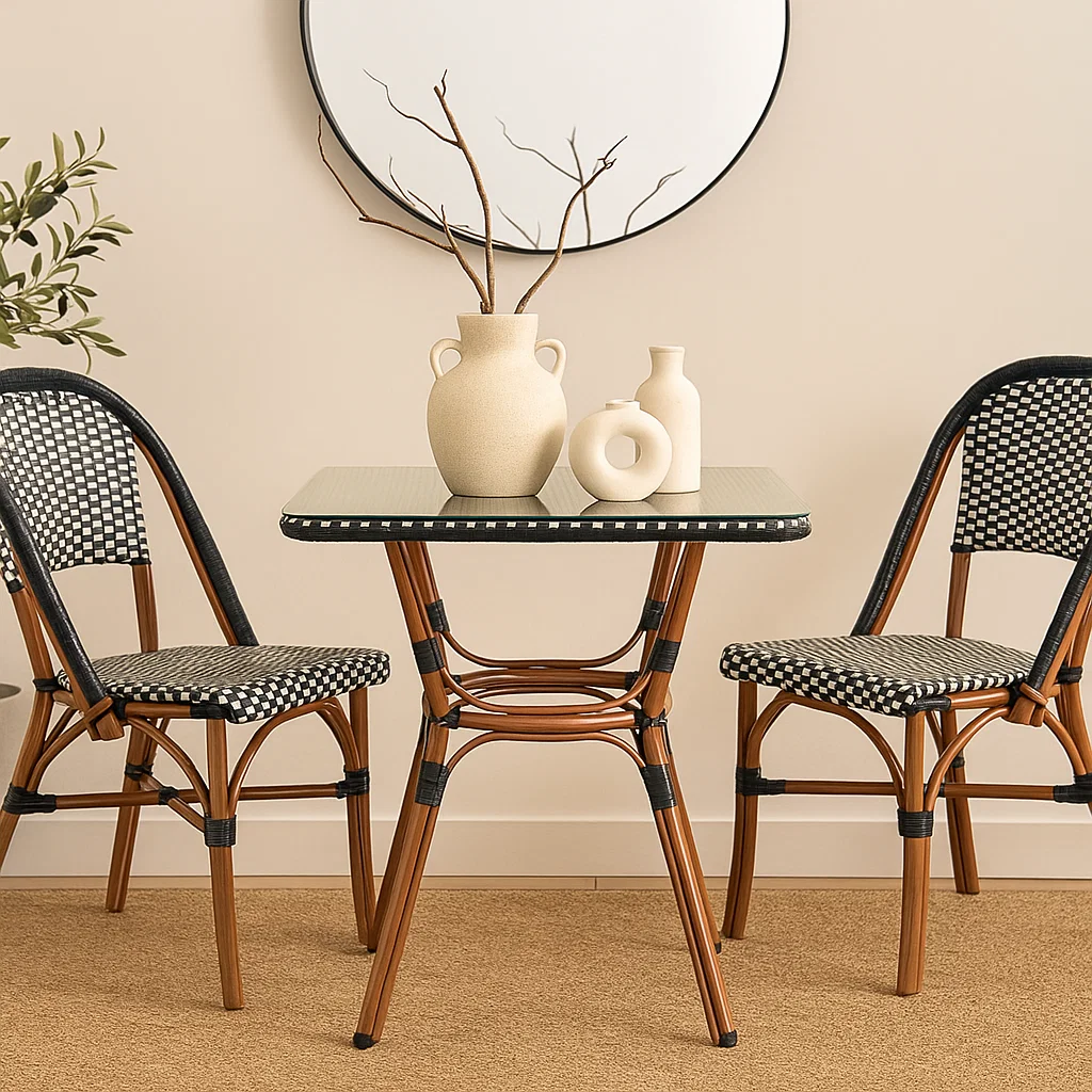 Mesa Bistro Parisina con Metál y Rattan Sintético