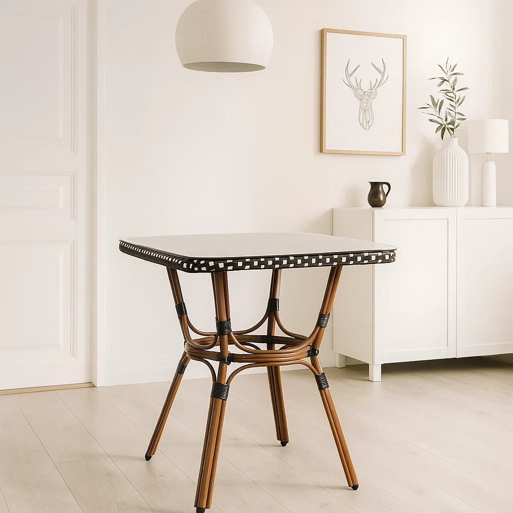 Mesa Bistro Parisina con Metál y Rattan Sintético