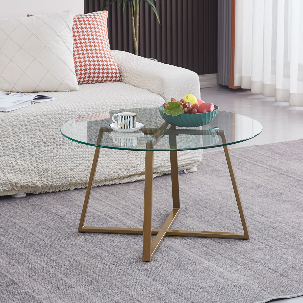 Mesa de centro para living de vidrio y metal 80cm