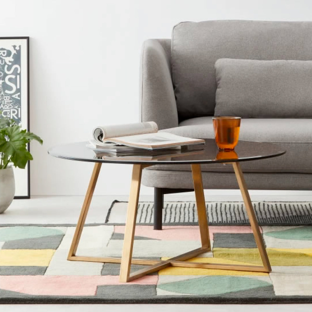 Mesa de centro para living de vidrio y metal 80cm