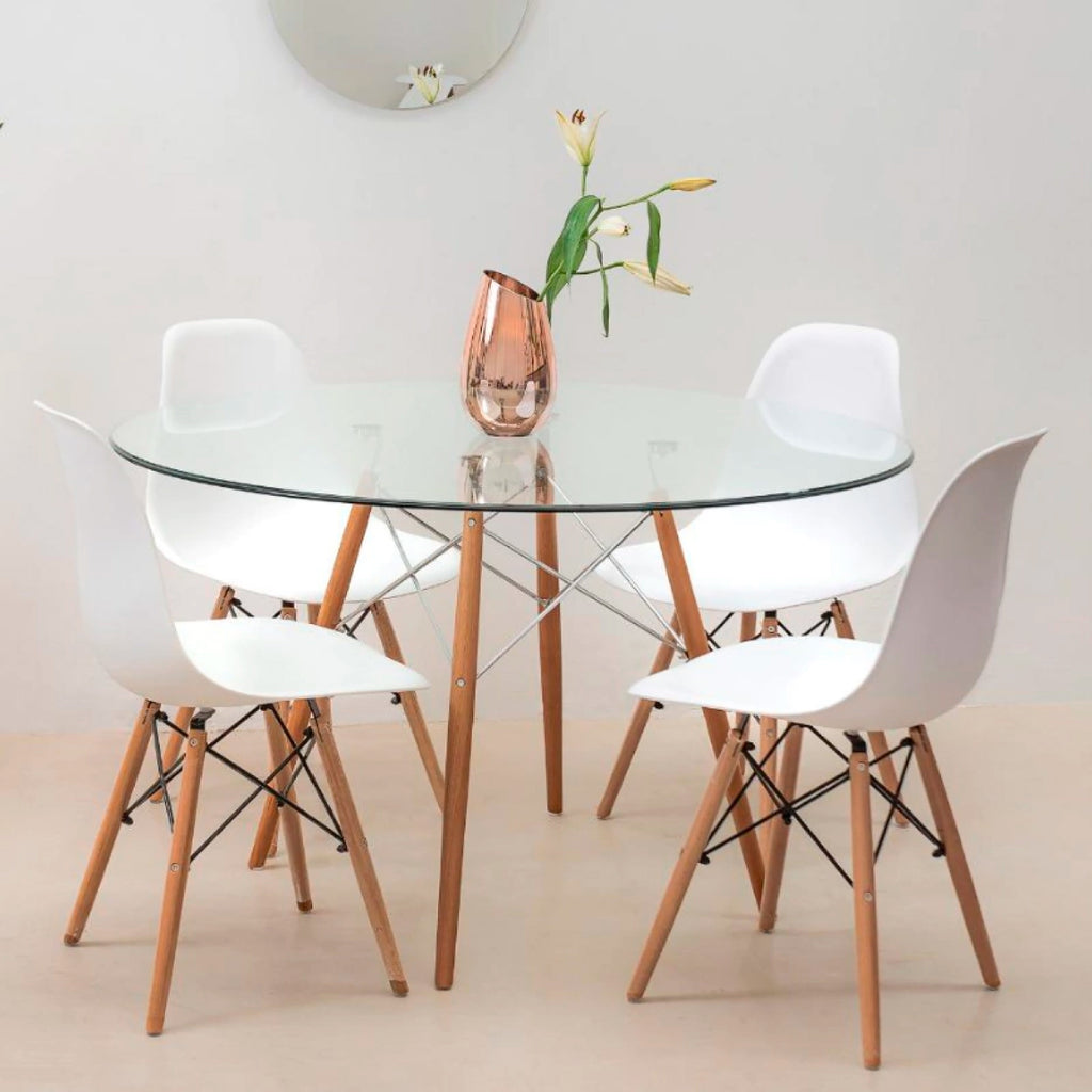 Mesa Eames 100cm redonda de vidrio