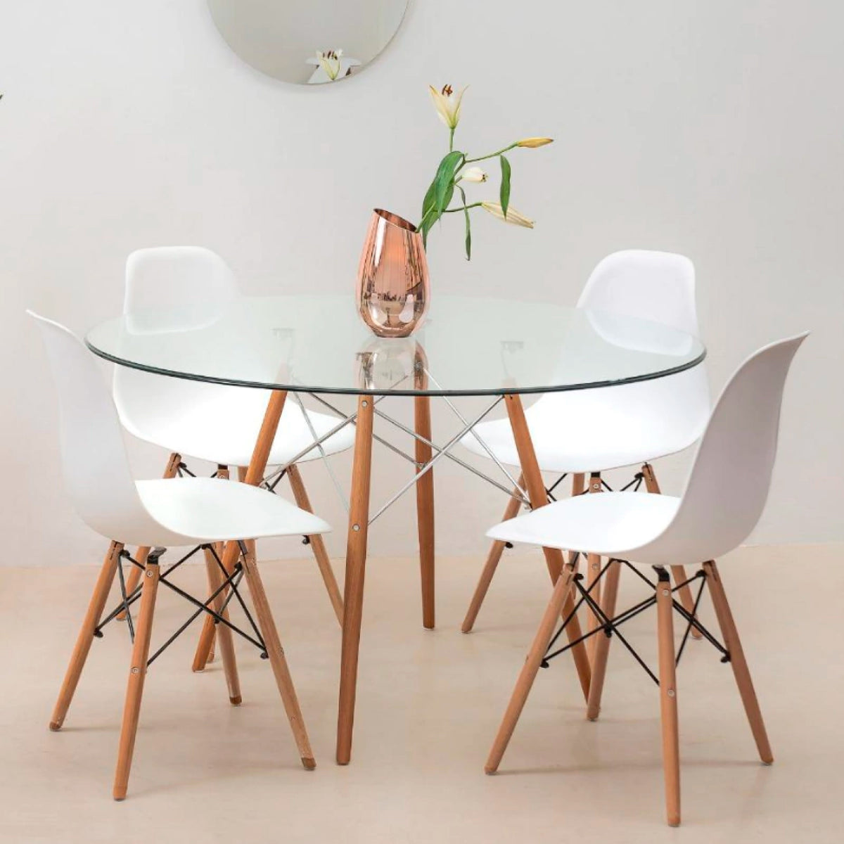 Mesa Eames 100cm redonda de vidrio